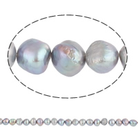 Bulvių išauginti gėlavandenių perlų karoliukai, Gėlo vandens perlų, Bulvė, pilkas, Įvertinimas A., 9-10mm, Skylė:Apytiksliai 0.8mm, Parduota už 15 Inch Strand