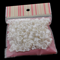 ABS Kunststoff Perlkappen, Blume, Nachahmung Perle, weiß, 12x6mm, 100x170mm, Bohrung:ca. 1mm, 200PCs/Tasche, verkauft von Tasche