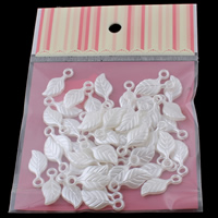 ABS plast pärla Hänge, Leaf, vit, 11x25x4mm, 100x170mm, Hål:Ca 3mm, 50PC/Bag, Säljs av Bag