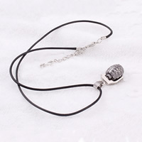PU Leather Cord Necklace Stainless Steel with PU Leather Cord with 2lnch extender chain Grenade plated two tone Length Approx 16.5 Inch Sold By Lot