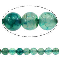 Naturlig Drage Veins Agate perler, Runde, grøn, 8mm, Hole:Ca. 1mm, Længde Ca. 15 inch, 20Strands/Lot, Ca. 48pc'er/Strand, Solgt af Lot