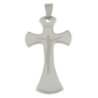 Pingentes cruz de aço inoxidável, Crucifixo Cruz, cor original, 25.50x46x1.50mm, Buraco:Aprox 3.5x9mm, 10PCs/Bag, vendido por Bag