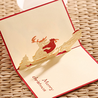 Christmas Greeting Card Paper Christmas Sleigh 3D effect & Christmas jewelry & with letter pattern red Sold By Lot