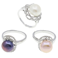 Freshwater Pearl Finger Ring Brass with pearl brass lobster clasp platinum color plated mixed nickel lead & cadmium free 10-11mm -  US Ring Sold By Box