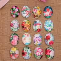 Glass Cabochons Flat Oval time gem jewelry & mixed pattern & DIY & with flower pattern & flat back & decal Sold By Lot
