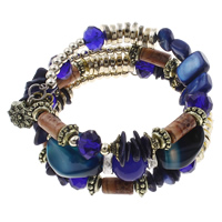 Memory Wire Bracelet Blue Agate with iron rhinestone spacer & Crystal & Wood & Copper Coated Plastic & Zinc Alloy plated charm bracelet &  & faceted 12mm Length Approx 7.5 Inch Sold By Bag