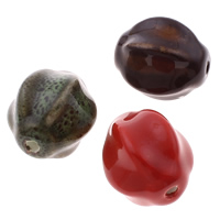 Glasierte Porzellan Perlen, oval, glaciert, gewellt, gemischte Farben, 25-26mm, 29-30mm, Bohrung:ca. 3mm, 100PCs/Tasche, verkauft von Tasche