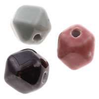 Perles en porcelaine émaillées, polygone, vernissé, couleurs mélangées, 16-17mm, 19-20mm, Trou:Environ 3mm, 100PC/sac, Vendu par sac