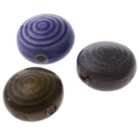 Glasierte Porzellan Perlen, flache Runde, glaciert, gemischte Farben, 21-22mm, Bohrung:ca. 3mm, 100PCs/Tasche, verkauft von Tasche