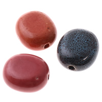 Perles en porcelaine émaillées, ovale plat, vernissé, couleurs mélangées, 24-25mm, 27-28mm, Trou:Environ 3mm, 100PC/sac, Vendu par sac
