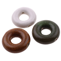 Glaserat porslin Pärlor, Donut, glaserad, blandade färger, 18-20mm, Hål:Ca 2mm, 100PC/Bag, Säljs av Bag