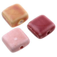 Glasierte Porzellan Perlen, Quadrat, glaciert, gemischte Farben, 14-15mm, Bohrung:ca. 2mm, 100PCs/Tasche, verkauft von Tasche
