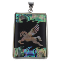 Shell Pendants Abalone Shell with Freshwater Shell & Resin & Zinc Alloy Rectangle platinum color plated Approx Sold By Bag