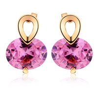 Gets® Jewelry Earring Brass 18K gold plated with cubic zirconia & faceted pink nickel lead & cadmium free Sold By Pair