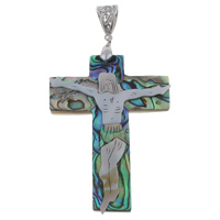 Natural Mosaic Shell Pendants Abalone Shell with brass bail & Freshwater Shell Crucifix Cross platinum color plated 46-48x63- Approx Sold By Bag