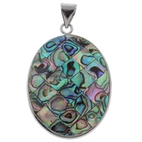 Natural Mosaic Shell Pendants Abalone Shell with Freshwater Shell & Zinc Alloy Flat Oval platinum color plated Approx Sold By Bag