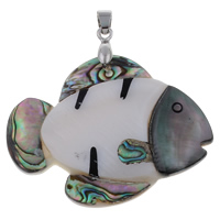 Natural Mosaic Shell Pendants Freshwater Shell with brass bail & Black Shell & Abalone Shell Fish platinum color plated Approx Sold By Bag