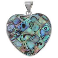 Natural Mosaic Shell Pendants Abalone Shell with Freshwater Shell & Zinc Alloy Heart platinum color plated Approx Sold By Bag