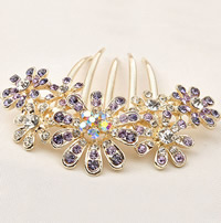 Zinc Alloy Decorative Hair Comb Flower gold color plated with rhinestone nickel lead & cadmium free 80mm Sold By Bag