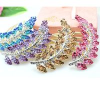 Zinc Alloy Decorative Hair Comb Leaf gold color plated enamel & with rhinestone mixed colors nickel lead & cadmium free Sold By Bag