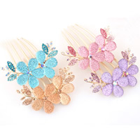 Zinc Alloy Decorative Hair Comb with Resin Flower gold color plated with rhinestone mixed colors nickel lead & cadmium free Sold By Bag