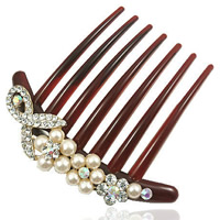 Zinc Alloy Decorative Hair Comb with ABS Plastic & Acrylic Flower gold color plated imitation pearl & with rhinestone nickel lead & cadmium free Sold By Bag