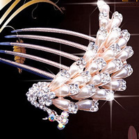 Zinc Alloy Decorative Hair Comb with ABS Plastic Peacock rose gold color plated imitation pearl & with rhinestone nickel lead & cadmium free Sold By Bag