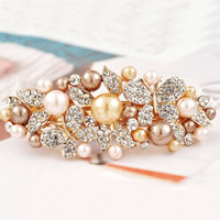 Zinc Alloy Hair Barrette with ABS Plastic Butterfly gold color plated imitation pearl & with rhinestone nickel lead & cadmium free Sold By Bag