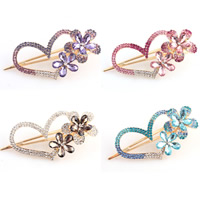 Zinc Alloy Alligator Hair Clip with Crystal Heart gold color plated faceted & with rhinestone mixed colors nickel lead & cadmium free Sold By Bag