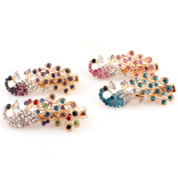 Zinc Alloy Alligator Hair Clip Peacock gold color plated with rhinestone mixed colors nickel lead & cadmium free 50mm Sold By Bag