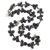 Black Agate Necklace with Nylon Cord zinc alloy lobster clasp Rondelle Sold Per Approx 19.5 Inch Strand