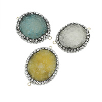 Druzy Connector Ice Quartz Agate with Clay Pave Flat Oval druzy style & with rhinestone & 1/1 loop mixed colors 23-30mm 32-40mm Approx 2mm Sold By Bag