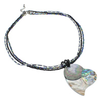 Abalone Shell Necklace, with Black Shell & Glass Seed Beads & Resin, Tibetan Style lobster clasp, with 5cm extender chain, Heart, mosaic & 3-strand, 52x58x9mm, Sold Per Approx 17.5 Inch Strand