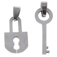 Stainless Steel Couple Pendants Lock and Key for couple original color  Approx Sold By Bag