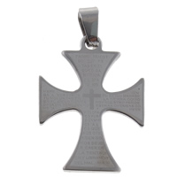 Pingentes cruz de aço inoxidável, Jóias Christian & com padrão de carta, cor original, 23x32x1.50mm, Buraco:Aprox 5x9mm, 10PCs/Bag, vendido por Bag
