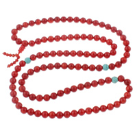 Boeddhistische sieraden ketting, Natuurlijke Coral, met turkoois, Ronde, rood, 8mm, Per verkocht Ca 36 inch Strand