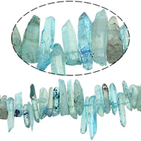 Grânulos de quartzo natural tingido, Cristal branco, Pepitas, azul, 9-13x35-50mm, Buraco:Aprox 1mm, Aprox 71PCs/Strand, vendido para Aprox 16 inchaltura Strand