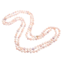 Natural Freshwater Pearl Long Necklace, Baroque, multi-colored, 9-10mm, Sold Per Approx 62.5 Inch Strand