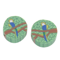 Polymer Clay Beads Flat Round handmade green Approx 1.5mm Sold By Bag