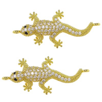 Cubic Zirconia Micro Pave Brass Connector Gecko gold color plated micro pave cubic zirconia & 1/1 loop nickel lead & cadmium free Approx 1.2mm Sold By Lot