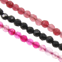 Achat Perlen, rund, facettierte, keine, 3mm, Bohrung:ca. 1mm, Länge ca. 15 ZollInch, 5SträngeStrang/Tasche, ca. 120PCs/Strang, verkauft von Tasche