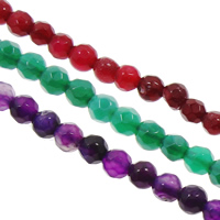 Achat Perlen, rund, facettierte, keine, 4mm, Bohrung:ca. 1mm, Länge ca. 15 ZollInch, 5SträngeStrang/Tasche, ca. 90PCs/Strang, verkauft von Tasche