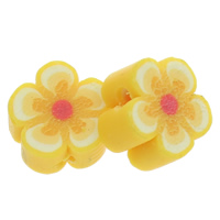 Polymer Clay Gyöngyök, Virág, kézi, sárga, 9x5mm, Lyuk:Kb 1.5mm, 100PC-k/Bag, Által értékesített Bag