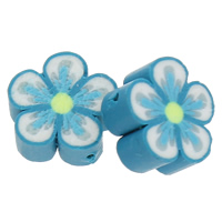 Polymer Clay Gyöngyök, Virág, kézi, kék, 10x5mm, Lyuk:Kb 1.5mm, 500PC-k/Bag, Által értékesített Bag