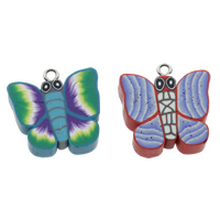Polymer Clay Pendants with iron bail Butterfly handmade mixed colors Approx 3.5mm Sold By Bag