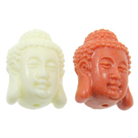 Buddhistiske perler, Syntetisk Coral, Buddha, Carved, buddhistiske smykker, blandede farver, 15x19x13mm, Hole:Ca. 2mm, 50pc'er/Bag, Solgt af Bag