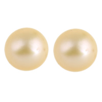 Perles nacres de culture d'eau douce demi percées , perle d'eau douce cultivée, dôme, naturel, semi-foré, Or, 8.5-9mm, Trou:Environ 0.8mm, Vendu par paire
