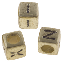 Alphabet Akril gyöngyök, Kocka, antik arany bevonattal, különböző modellek a választás & A levél minta, 6x6x6mm, Lyuk:Kb 3mm, Kb 3050PC-k/Bag, Által értékesített Bag