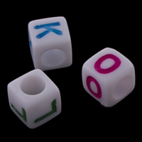 Alphabet Akril gyöngyök, Kocka, különböző modellek a választás & A levél minta & egyszínű, fehér, 6x6mm, Lyuk:Kb 3mm, Kb 3050PC-k/Bag, Által értékesített Bag