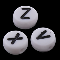 Perles acrylique alphabet, Plat rond, modèles différents pour le choix & avec le motif de lettre & couleur solide, blanc, 4x7mm, Trou:Environ 1mm, Environ 3600PC/sac, Vendu par sac